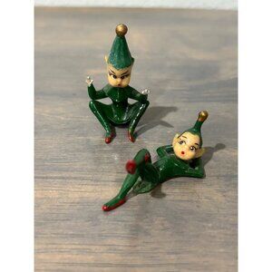 Pair 2" Miniature Pixie Elves Elf Figurines Plastic Green